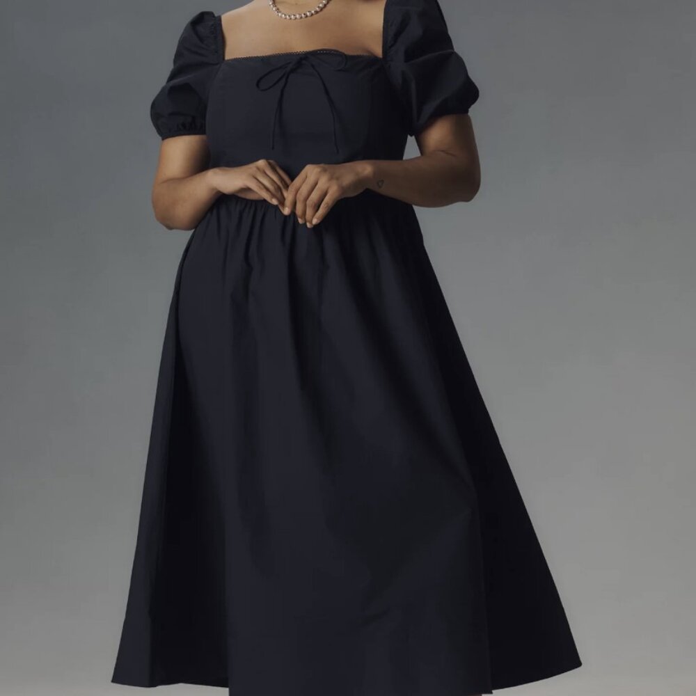NWT Anthropologie Brand Glamorous Puff-Sleeve Square-Neck Midi Dress Sz 12P